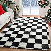 KICMOR Area Rugs for Bedroom Living Room, 4x6 Black and White Fluffy Soft Checkered Rug Fuzzy Shag Shaggy Carpet, Indoor Plush Floor Rugs for Kids Boys Girls Teen Dorm Nursery Home Decor Aesthetic