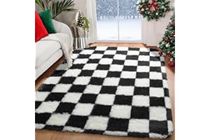 KICMOR Area Rugs for Bedroom Living Room, 4x6 Black and White Fluffy Soft Checkered Rug Fuzzy Shag Shaggy Carpet, Indoor Plush Floor Rugs for Kids Boys Girls Teen Dorm Nursery Home Decor Aesthetic