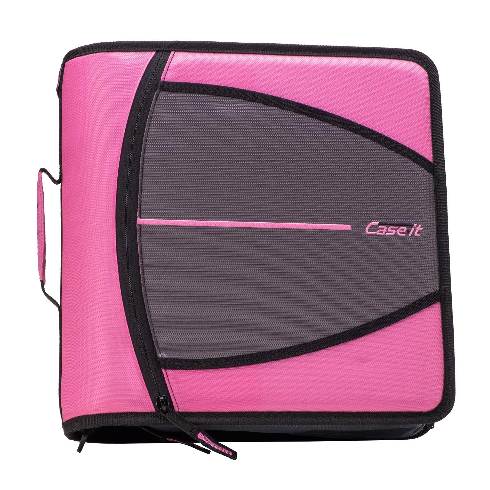 Photo 1 of Case-it Mighty Zip Tab Zipper Binder, 3" O-Ring with 5-Color tabbes, Expanding File Folder and Shoulder Strap and Handle, D-146-Light Pink