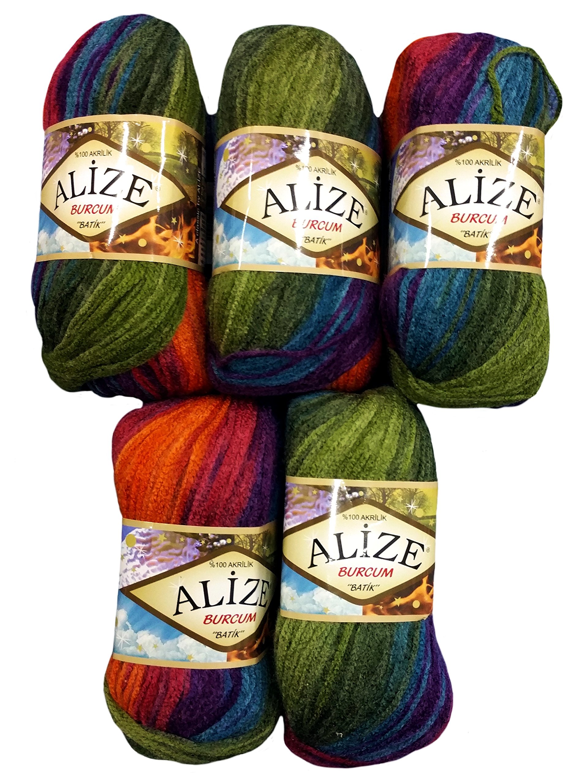 Alize Burcum Batik 5 x 100 g Multi Coloured Wool with Colour Gradient 500 g Knitting Wool (Purple, Olive Era etc 4827)