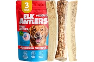 REXIPETS 100% Natural - Split Elk Antlers for Dogs ( 3 pack ) - Naturally Shed in USA - Dog Antler Chews Medium Breeds - Natural, Long-Lasting Treats for Aggressive Chewers - No Smell & No Mess - Medium