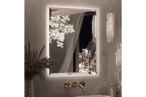 Keonjinn LED Mirror Backlit 24 x 30 Inch, Beveled Bathroom Mirror with Backlight, UL-Listed, Safe Tempered Glass, 3 Color Lights, Dimmable, Defogging, Frameless Lighted Vanity Mirrors for Wall