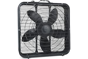 Simple Deluxe 20” Box Fan, 3-Speed Cooling Table Fan with Aerodynamic Shaped Fan Blades, Convenient Carry Handle and Safety Grills, Black
