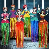 Yinder Day of Dead Sugar Skull Decor 3 ft Mexican Fiesta | Colorful Fringe Tassels, Mexican Fiesta Skull Decorations, Halloween Dia De Los Muertos Party Favor, Indoor Outdoor