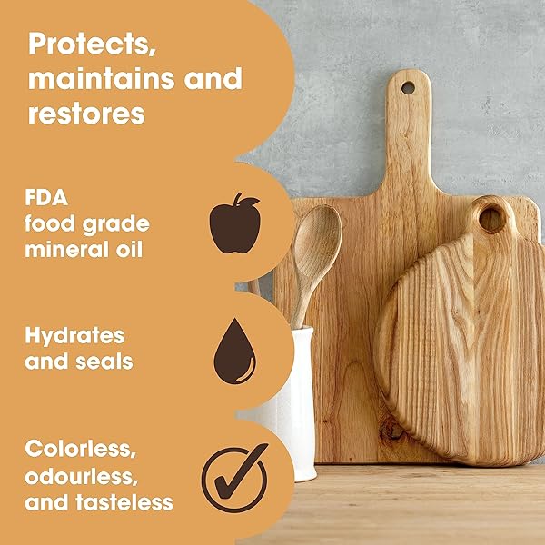 FURNITURE CLINIC NATURAL CUTTING BOARD OIL | FOOD GRADE MINERAL OIL FOR WOOD, STONE, & SLATE BUTCHER BLOCKS | QUICK DRYING, TASTELESS, ODORLESS & COLORLESS | RESTORE | PROTECT (8.5OZ/250ML)