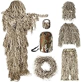 SOROVEE Ghillie Suit, 5 in 1 Ghillie Suit for Men Including Jacket, Pants, Hood, Carry Bag and Camo Tapes, Helloween Costumes