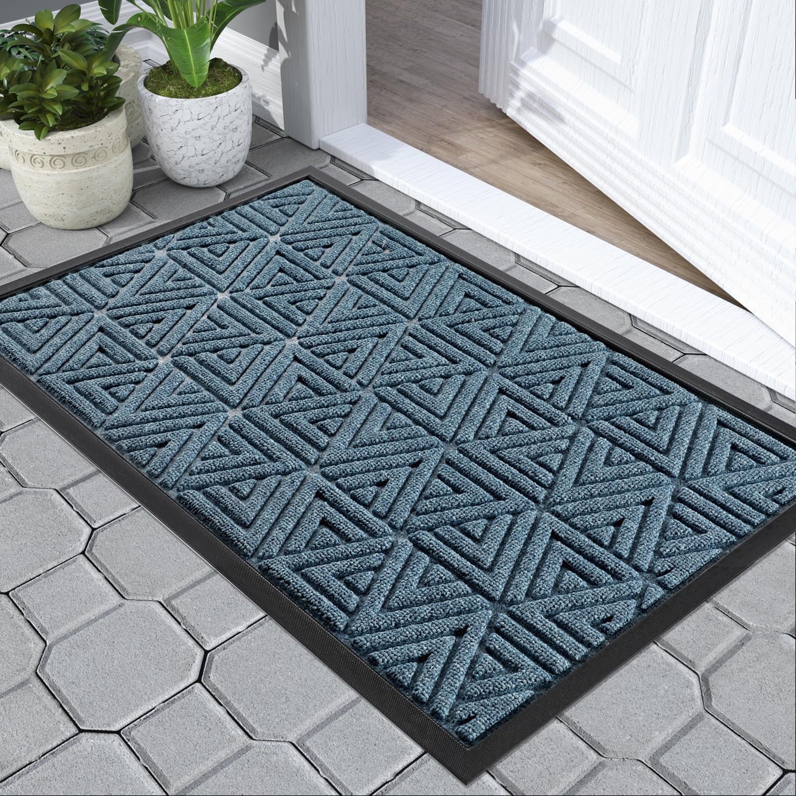 Yimobra Door Mat Outdoor Entrance, Heavy Duty Durable Front Welcome matt for Outside Home Entry, Doormat for Back Patio Floor Porch Garage Office, Low Profile, Easy Clean, 120x81 cm, Mix Blue