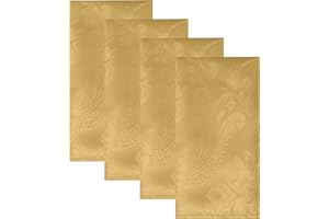 Elrene Home Fashions Caiden Elegance Damask Fabric Napkins (Set of 4), 17" x 17", Gold