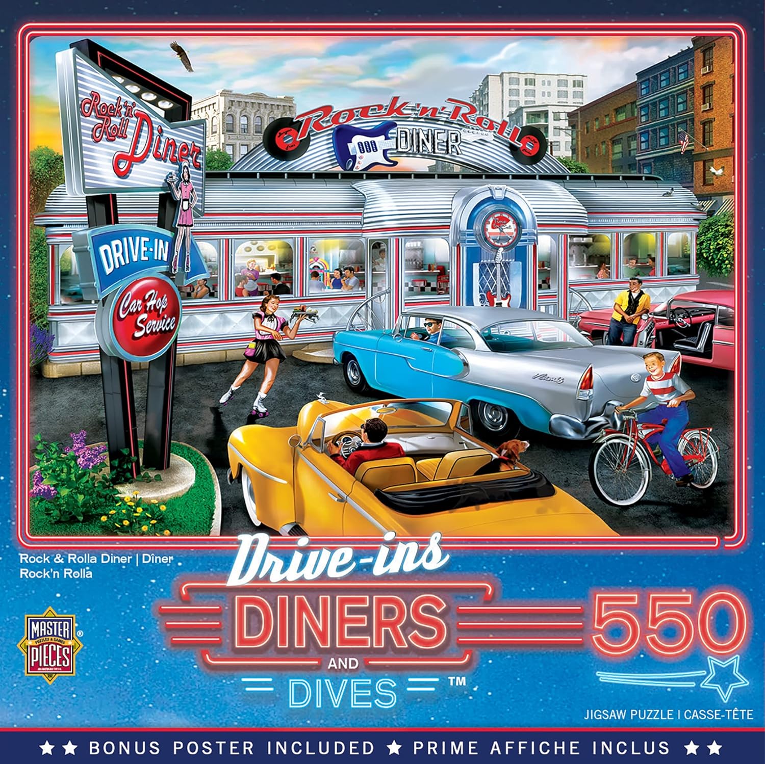 MasterPieces Drive-Ins, Diners and Dives Puzzles Collection - Rock & Rolla Diner 550 Piece Jigsaw Puzzle: Toys & Games