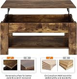 Yaheetech Lift Up Coffee Table with Hidden Storage Rustic Brown 98x50 cm view 9