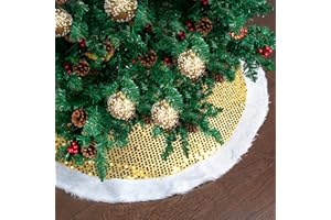 Mr. Pen- Christmas Tree Skirt 48 Inches, Sparkling Gold Sequin with White Faux Fur Christmas Tree Skirts