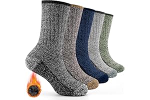 BESTENA Merino Wool Hiking Socks for Men 5 Pairs Thermal Warm Winter Thick Cushion Moisture Wicking Crew Boot Socks