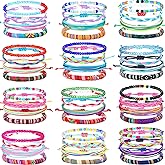 Remerry 48 Pieces Handmade Friendship Bracelets Adjustable Woven Braided Bracelet Colorful Beaded Bracelets Elastic Beaded Anklet for Women Men Jewelry Party Accessories, Assorted Style