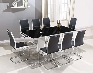 Amazon De Furnitureone Elegante Esstisch Stuhl Kombination Glastisch Und 6 8 Schwarz Weiss