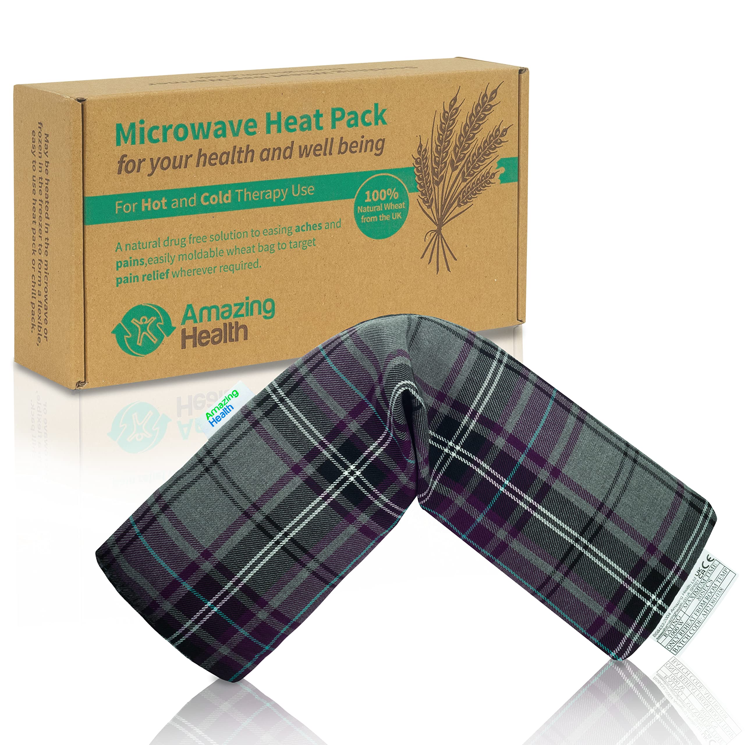 Amazing Health Lavender Wheat Bags Microwavable Purple Tartan 46cm Long - Soothing Pain Relief for Neck and Shoulders