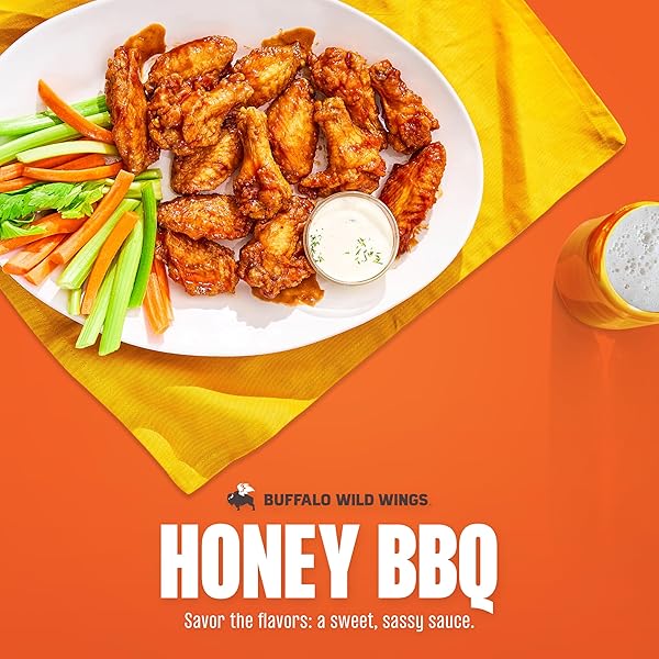 BUFFALO WILD WINGS HONEY BBQ SAUCE, 12 FL. OZ., PERFECT DIPPING SAUCE, CHICKEN MARINADE, RIB BARBECUE RUB AND WING SEASONING, RICH FLAVOR AND SWEET TANG