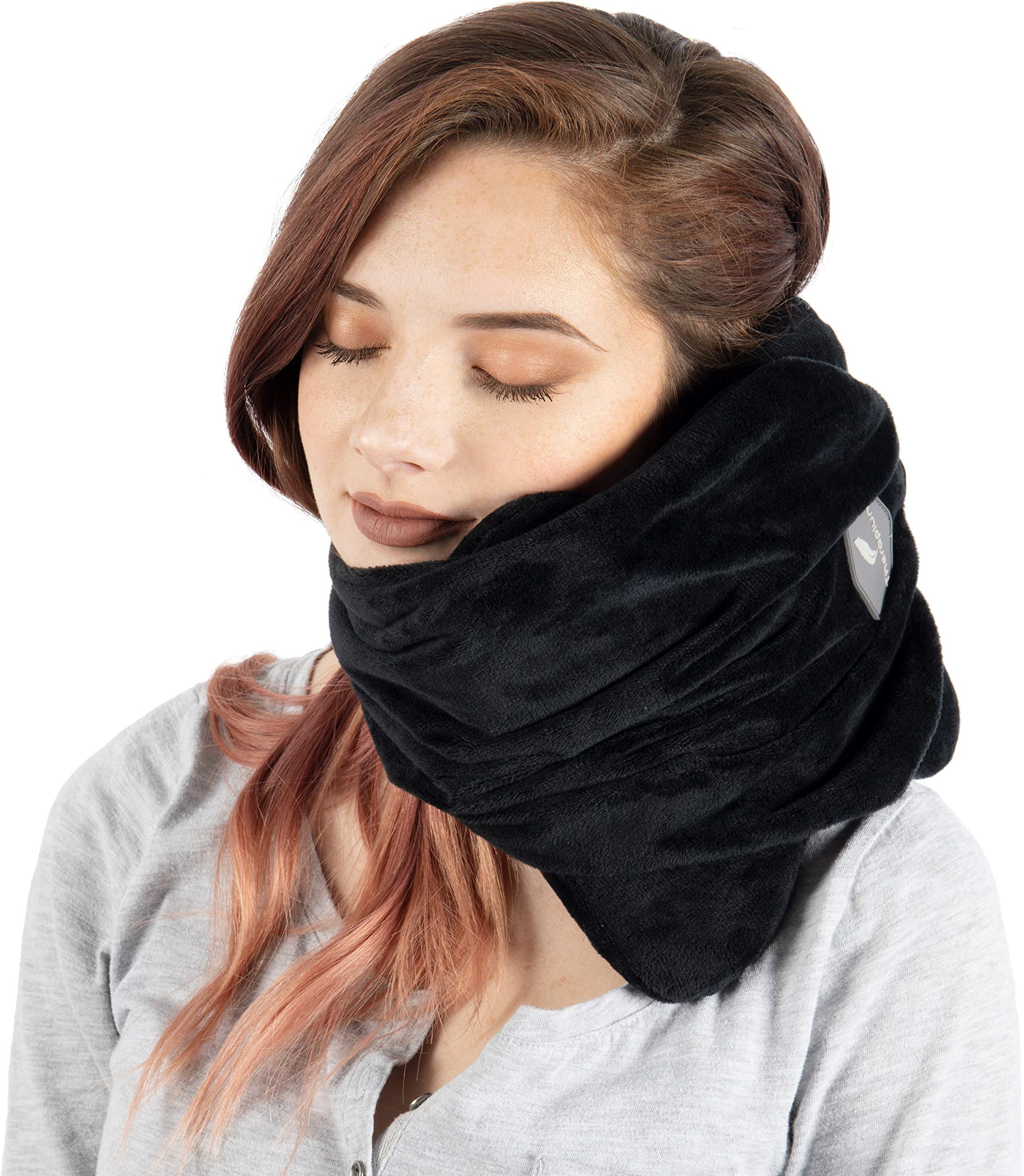 Theraplume Scarf Pillow: Premium Memory Foam Travel Pillow - Comfortable Breathable Machine Washable Adjustable Head, Chin and Neck Support Compact Cushion with Bag for Airplane, Car and Bed Rest
