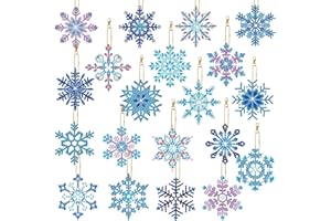 CUUSNNY 20 Pieces Winter Snowflake Diamond Art Painting Keychains Kit Double Sided Christmas DIY Diamond Art Painting Hanging