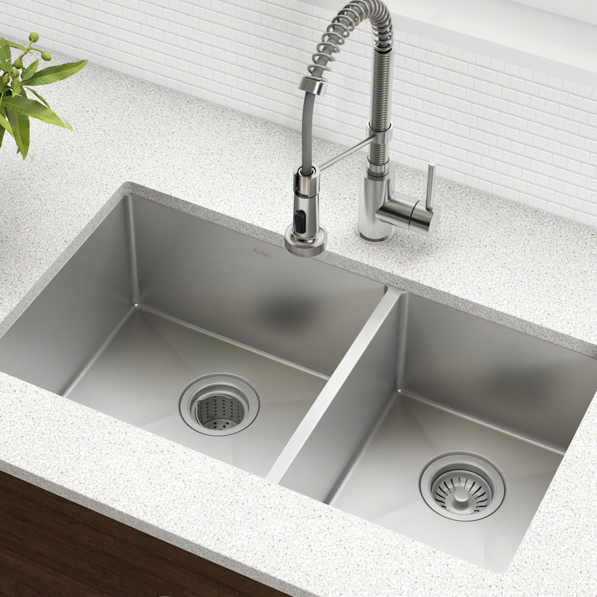 Kraus Kitchen Sinks Undermount - 33 Inch Stainless Steel Kitchen Sink, 60/40 Double Bowl, 16 Gauge, Model KHU103-33