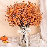 Der Rose 10Pcs Fake Fall Flowers Orange Baby Breath Artificial Flowers Real Silk Floral Arrangement Stems for Thanksgiving Table Centerpieces Home Kitchen Mantle Porch Outdoor Decorations
