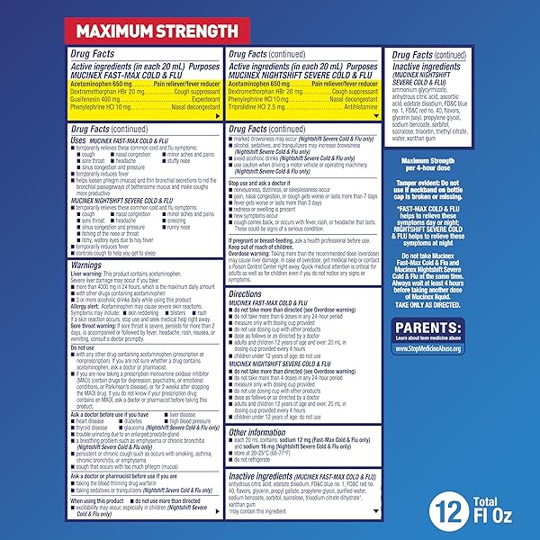 MUCINEX MAXIMUM STRENGTH FAST-MAX COLD & FLU AND NIGHTSHIFT, ALL-IN-ONE MULTI SYMPTOM RELIEF LIQUID, 6 FL OZ – 2 COUNT (PACK OF 1)