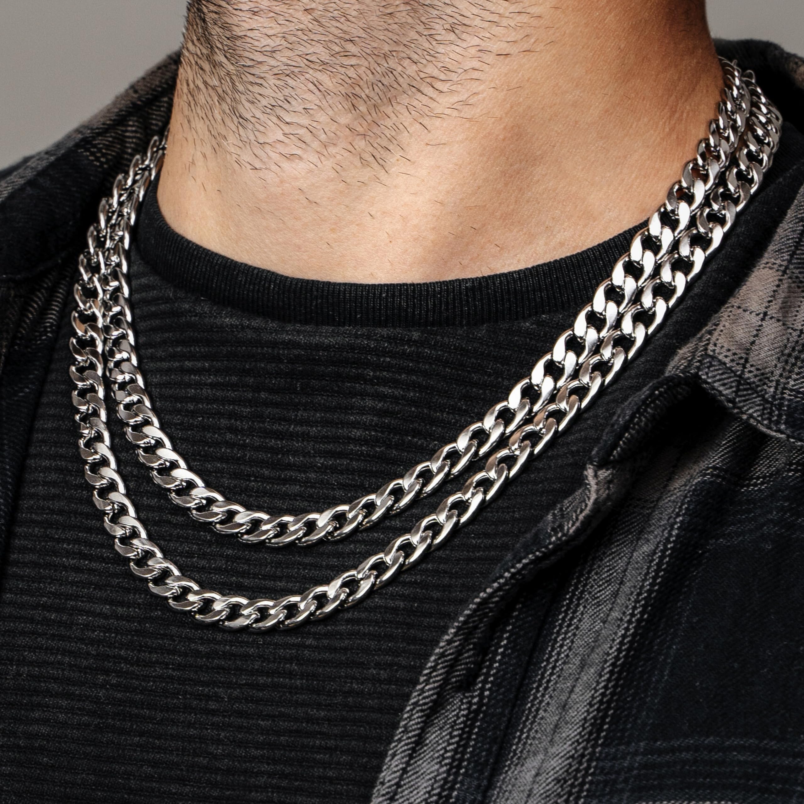 Silvadore Silver Cuban Link Chain for Men Necklace (9mm) - 925 Silver Plated Stainless Steel Chain for Men - Thick, Flat, Non-Tarnish & Waterproof Jewelry - GIFT-READY - (18/20/22/24 inch)