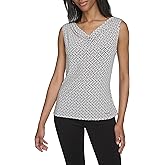 Halston Womens Drapped Front Neck Blouse with Hardware