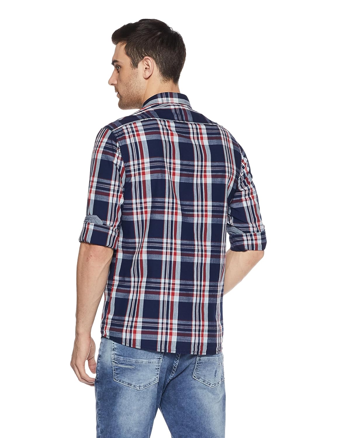 arrow jeans men's checkered slim fit cotton casual shirt
