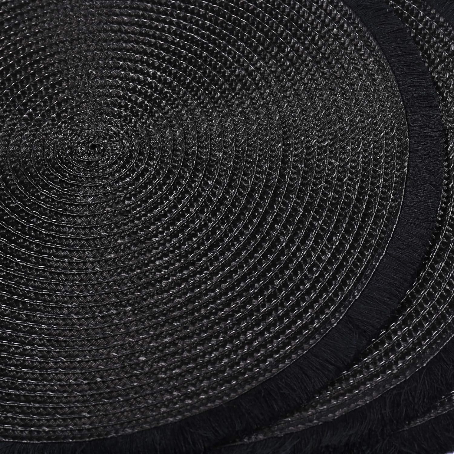 AHHFSMEI Round Braided Placemats 13.8 Inch Round Table Mats for Dining Tables Woven Heat Resistant Place mats Set of 6 (Black Tassels): Home & Kitchen