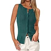 PRETTYGARDEN Ribbed Tank Tops for Women Summer 2026 Button Down Sleeveless Shirts Y2K Fashion Clothing Going Out Vest Top