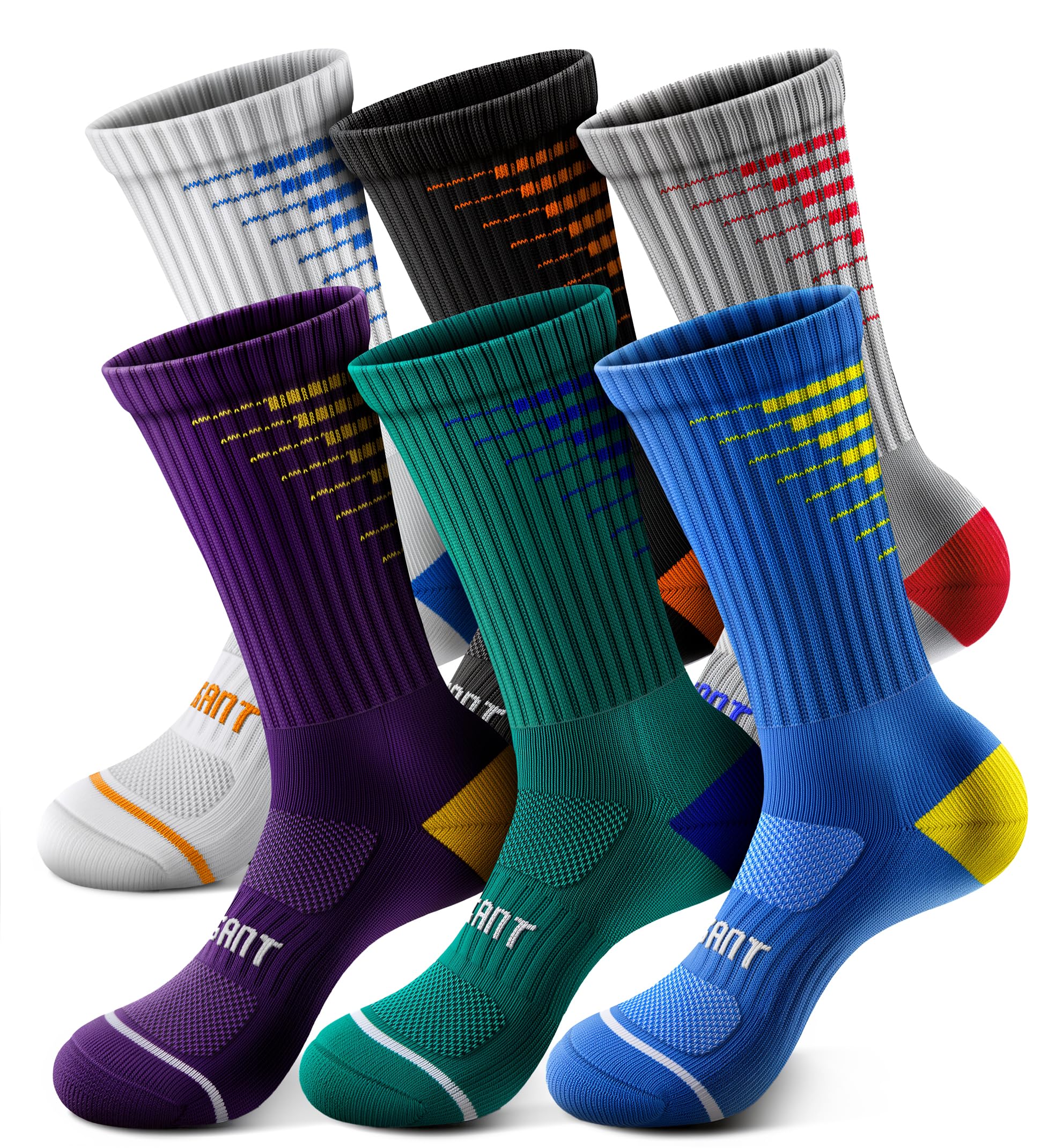 Photo 1 of 3pcs only.   Bigant Boys Socks Cushioned Athletic Crew Socks Compression Arch Support Seamless Toe for Basketball Soccer Hiking Sports(Mixed,Small)