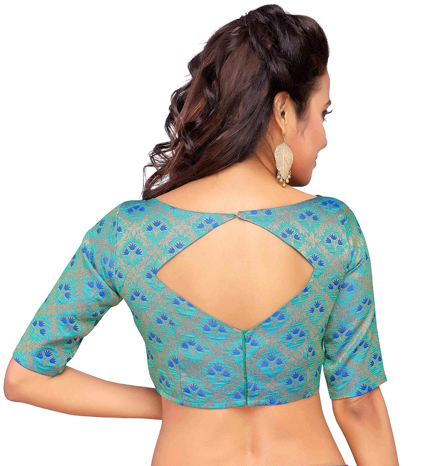 studio shringaar women's benaras brocade saree blouse with boat neck -jhumka design