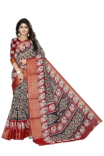 Women's Patola Cotton Blend Saree With Unstitched Blouse