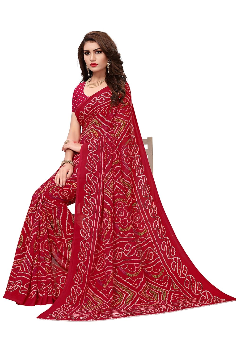 applecreation women's georgette saree (georgette14052_red_ free size)