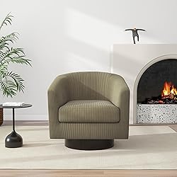 Swivel Barrel Accent Chair, Modern Round Corduroy