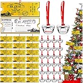24 Pcs Christmas Polar Express Golden Tickets and Believe Bells Ornaments Bulk, North Pole Train Tickets Polar Express Bell Christmas Decorations Believe Hanging Holiday Party Gifts Favors