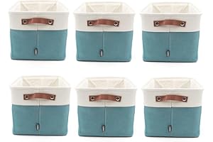 HYGGE PLUS HYGGE + Linen Storage Bin Basket 15.8" x 12.5" x 10" Durable fabric & lightweight design. Great for storing toys, books, linens, games, clothing, baby products & more! (6 PACK, WHITE/TURQUOISE)