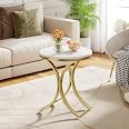 Tribesigns 1PCS Round Side Table Faux Marble Top Gold Metal Legs, Modern End Table Nightstand for Living Room, Bedroom (Parti