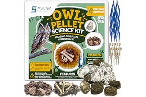 ES EVVIVA SCIENCES Owl Pellet Kit - Dissect 15 Mostly Small Real Owl Pellets w/Tools & PDF Bone Charts - Science Education Kit for Ages 15+ - Hands-On Animal Biology Science Lab Activity