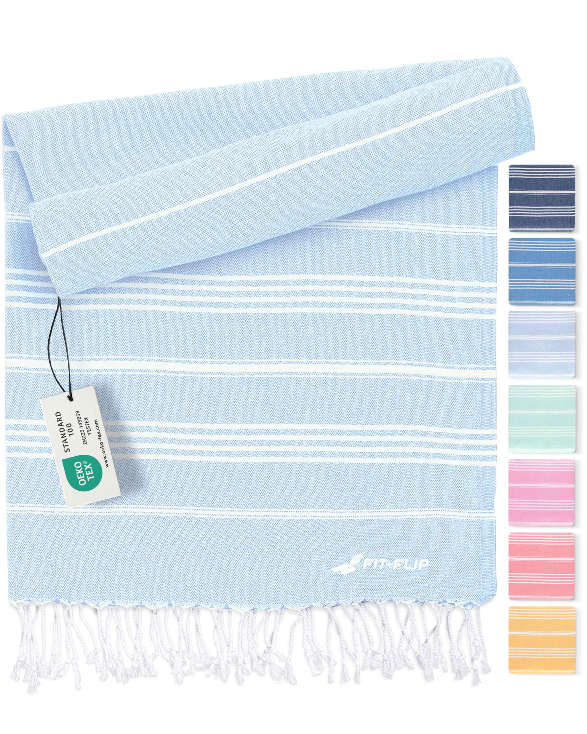 Fit-Flip Hammam Beach Towel XXL Made from 100% Cotton - Quick-Drying Turkish hamam Towels - Large fouta or pestemal Ideal as a Thin Sauna Blanket - Ice Blue – 100x200cm Sultan