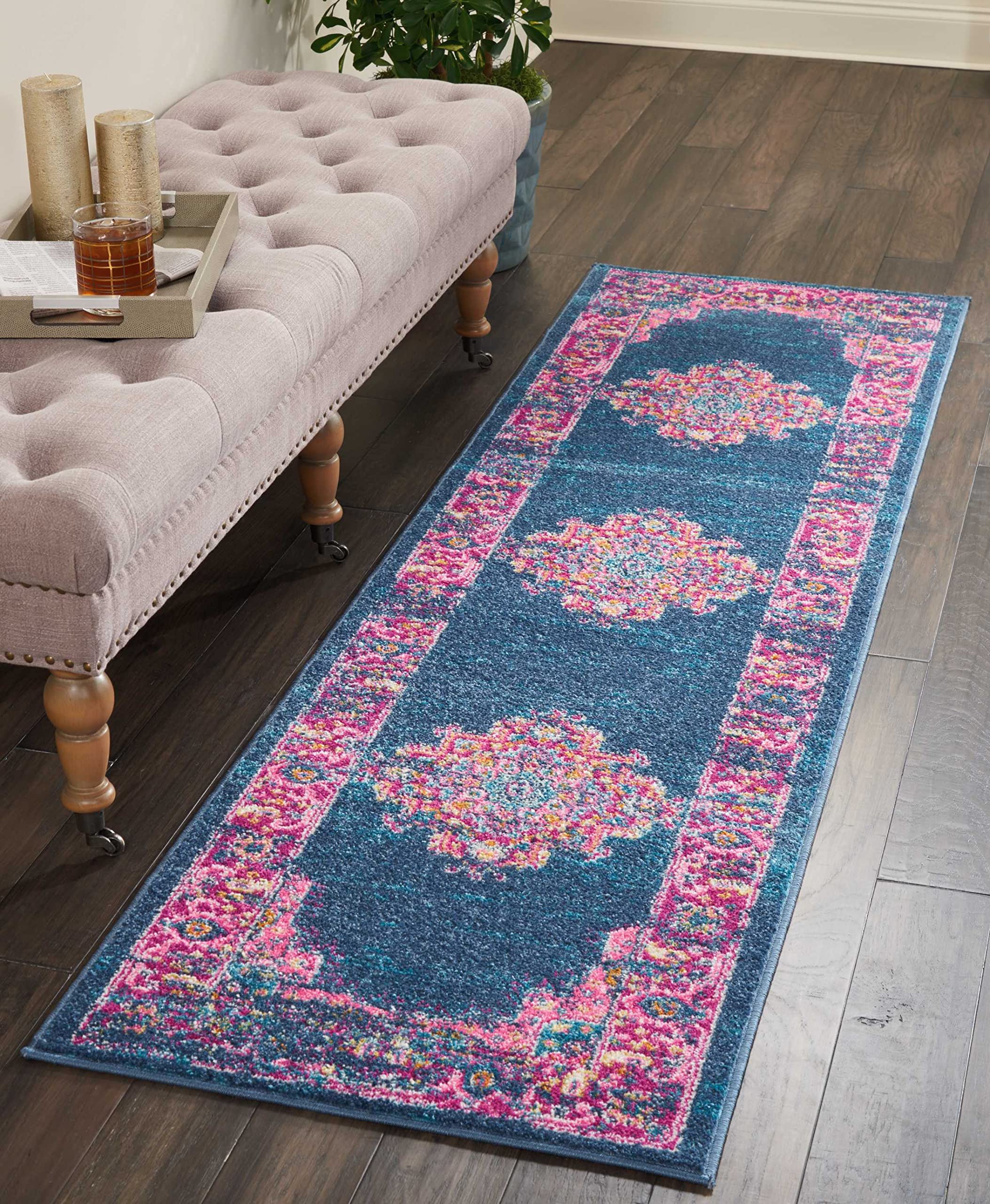 Nourison Home Passion Blue 2’2″ x 7’6″ Area Rug – Easy Clean, Non Shedding, Bed Room, Living Room, Dining Room, Kitchen (8′ Runner)
