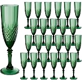 LEYIQU Plastic Champagne Flutes, Champagne Glasses Bulk, Reusable Unbreakable Acrylic Wine Glasses Goblets for Valentine’s Day Weddings Bachelor Parties Toasting (24, Dark Green)