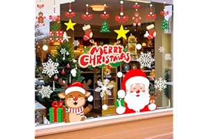 T&W SAME FILM Christmas Window Clings Stickers for Glass, Window, Car Decor, Xmas Decals Decorations Holiday Snowflake Santa Claus Reindeer Decals for Party, Reusable, 6 Sheets