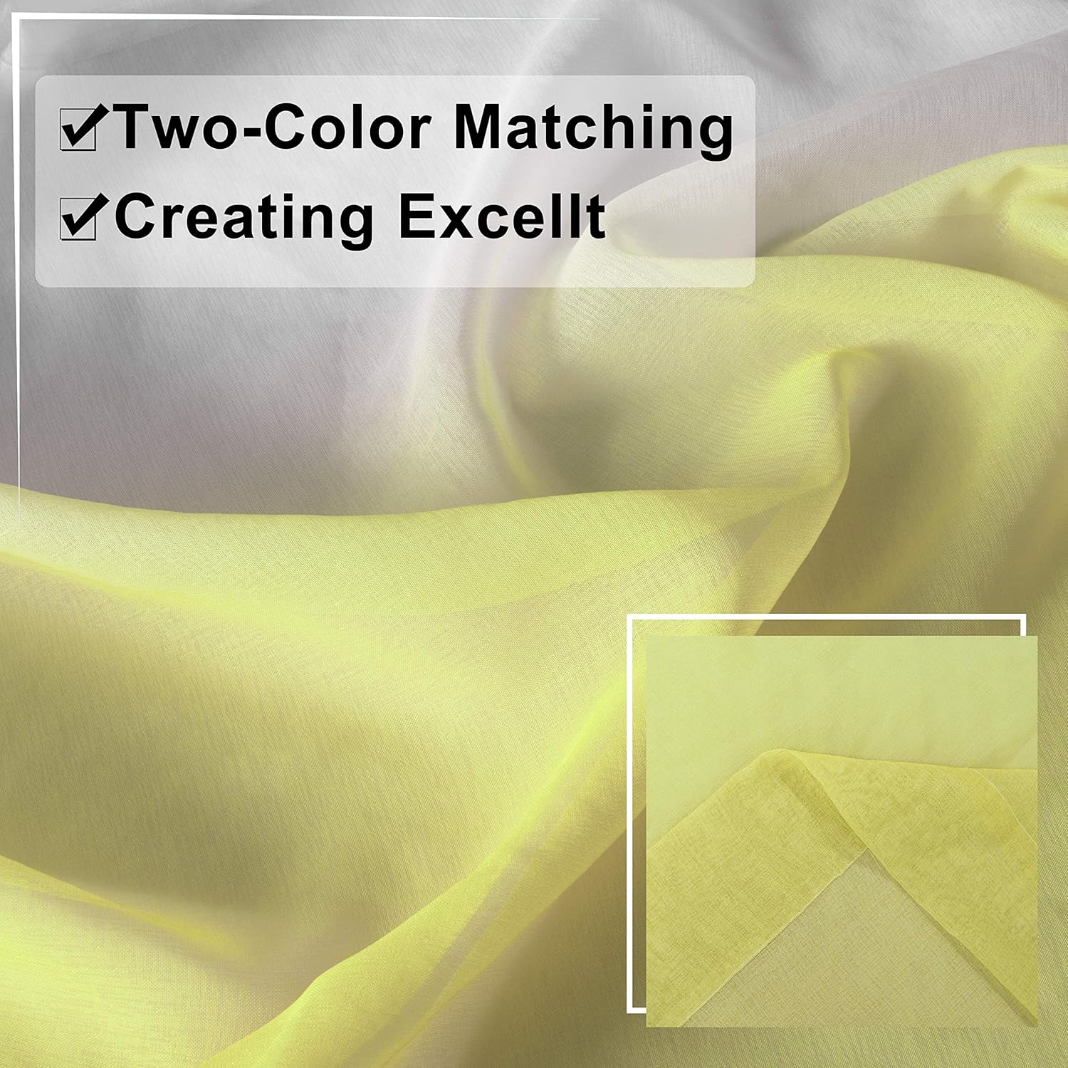 WONTEX Faux Linen 2 Tone Ombre Sheer Curtains for Living Room/ Bedroom, 52 x 84 Inch Long, Yellow and White – Light Filtering and Privacy Gradient Curtain, Grommet Semi Sheer Voile, Set of 2 Panels: Kitchen & Dining