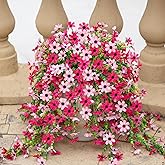 Fake Artificial Hanging Flowers for Outdoors Fake Plants Decoration, 2 Bundles Faux Silk Colorful Daisy Eucalyptus Realistic UV Resistant for Outside Home Planter Porch Patio Yard Decor(Rose Pink)