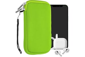 kwmobile Neoprene Phone Pouch Size L - 6.5" - Universal Cell Sleeve Mobile Bag with Zipper, Wrist Strap - Neon Green