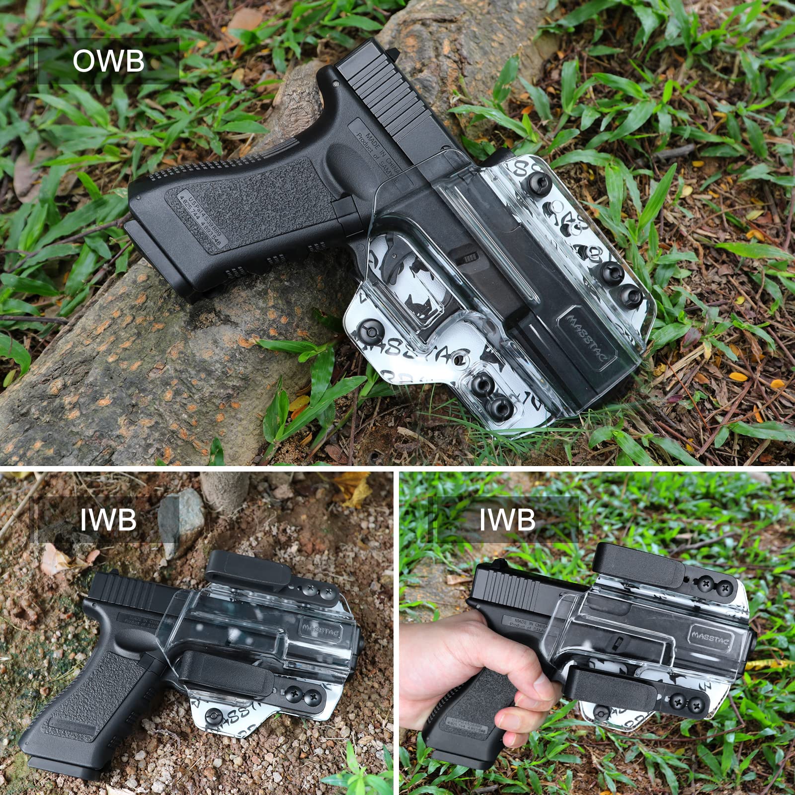 IWB/OWB Convertible Holster for Glock 19 Glock 17, Clear & Kydex Holster Fit: G17/G19/G22/G23/G31/G32/G45
