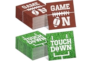 CRTIIN Football Napkins, Football Birthday Party Supplies, 5'' Green Cocktail Disposable Paper Napkins for Tailgate Party Football Frenzy Game Time Decorations in 2 Designs (100 Pcs)
