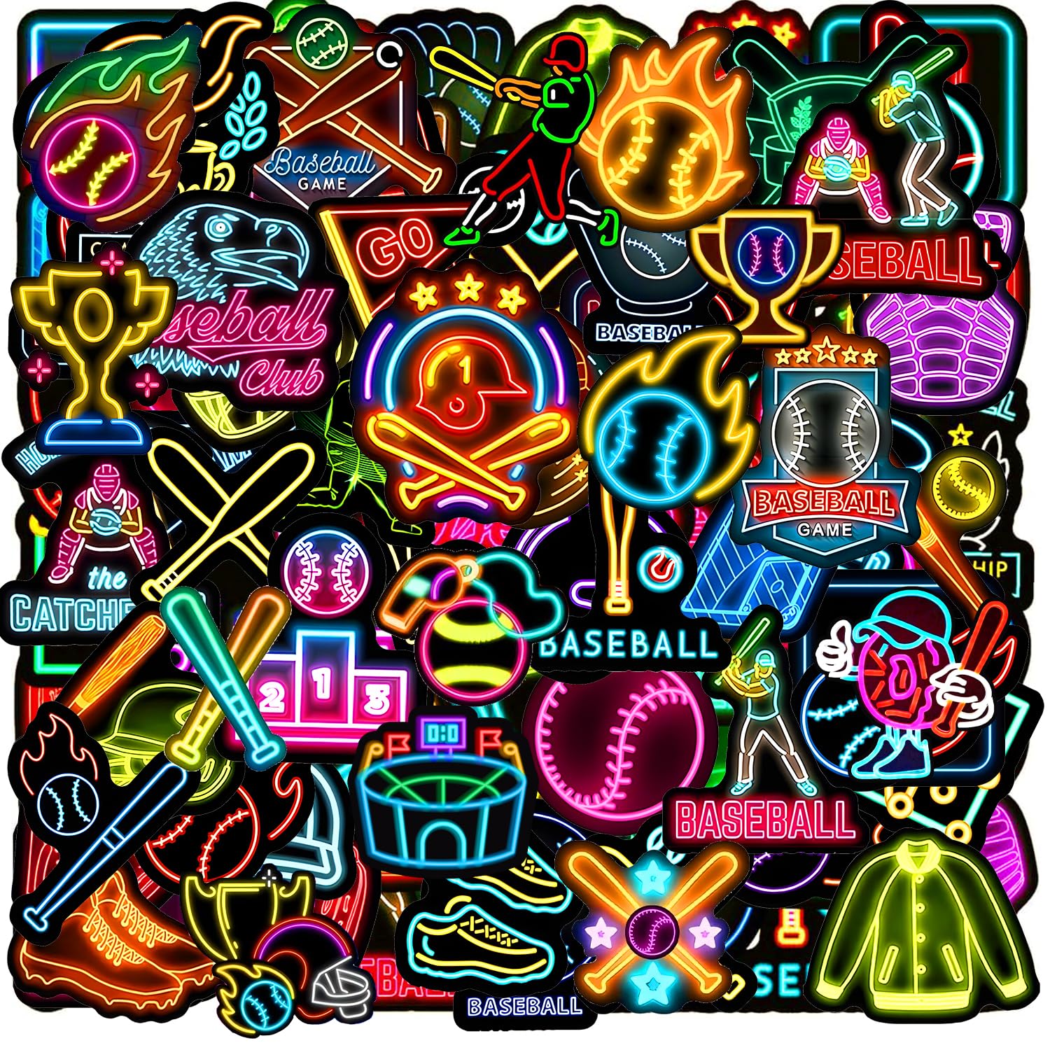 Photo 1 of 120 Pcs Neon Baseball Sticker Packs, Baseball Party Favors Sports Themed Birthday Party Supplies Baseball Birthday Decoration Baseball Stickers for Water Bottles Skateboard Scrapbooks Journals Luggage