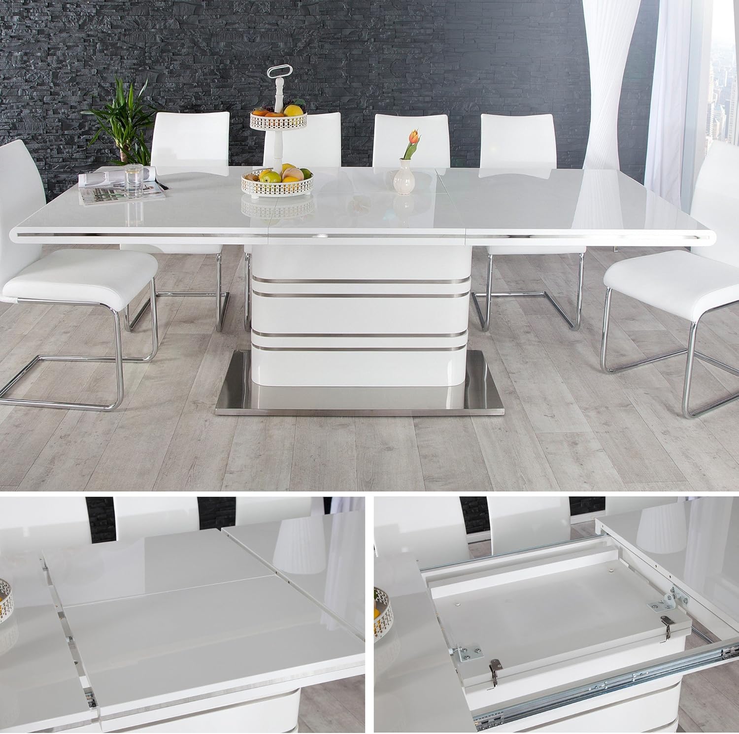 Cagu Design Esstisch Kyoto Weiss Hochglanz Chrom 160 220cm Ausziehbar Neu Amazon De Kuche Haushalt